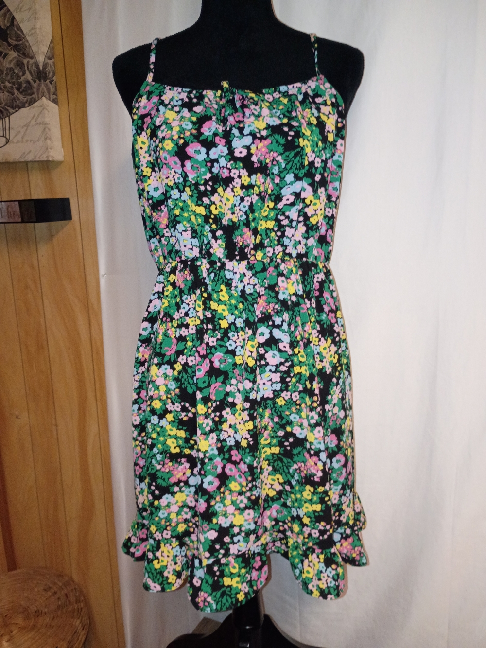 Adore Me Black Floral Spaghetti-Strap Mini Dress